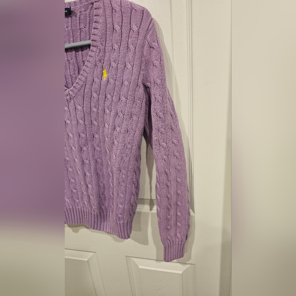 Ralph Lauren Sport Women's Lavender V-Neck Sweater 100% Cotton Size-M - Picture 7 of 11